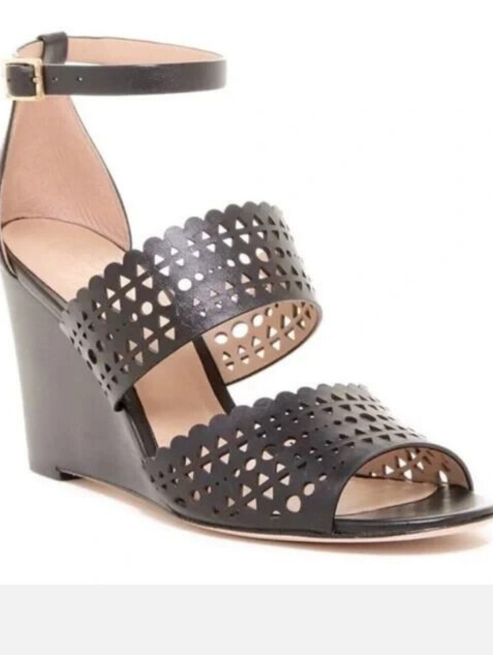 Tory Burch Nutria black perforated laser-cut leather gladiator wedge sandals  9M
